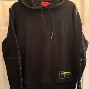 HUGO Black Hoodie with Green Accents